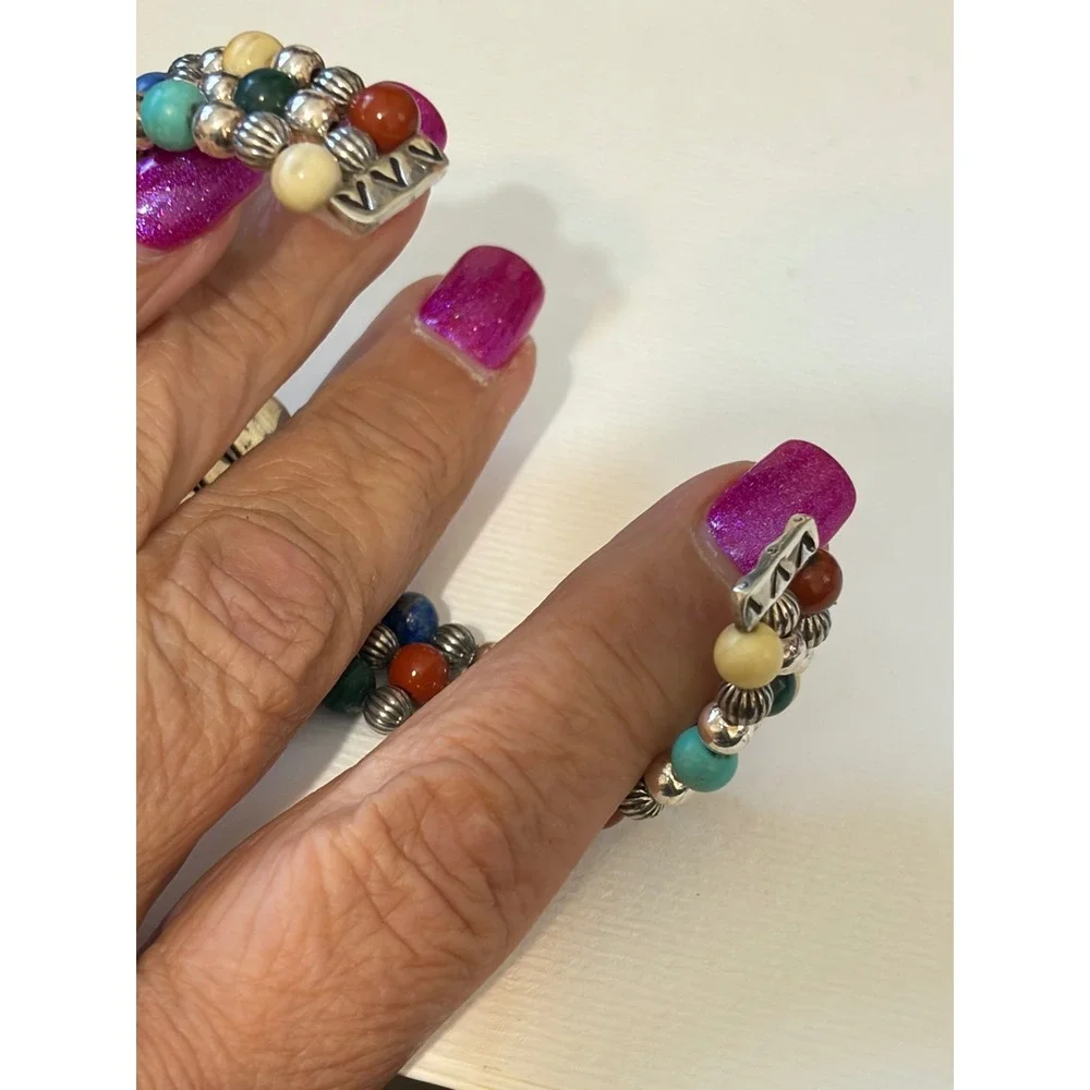 Carolyn Pollack Relios Sterling Multi Gemstone Desert Scene Beaded Cuff Bracelet